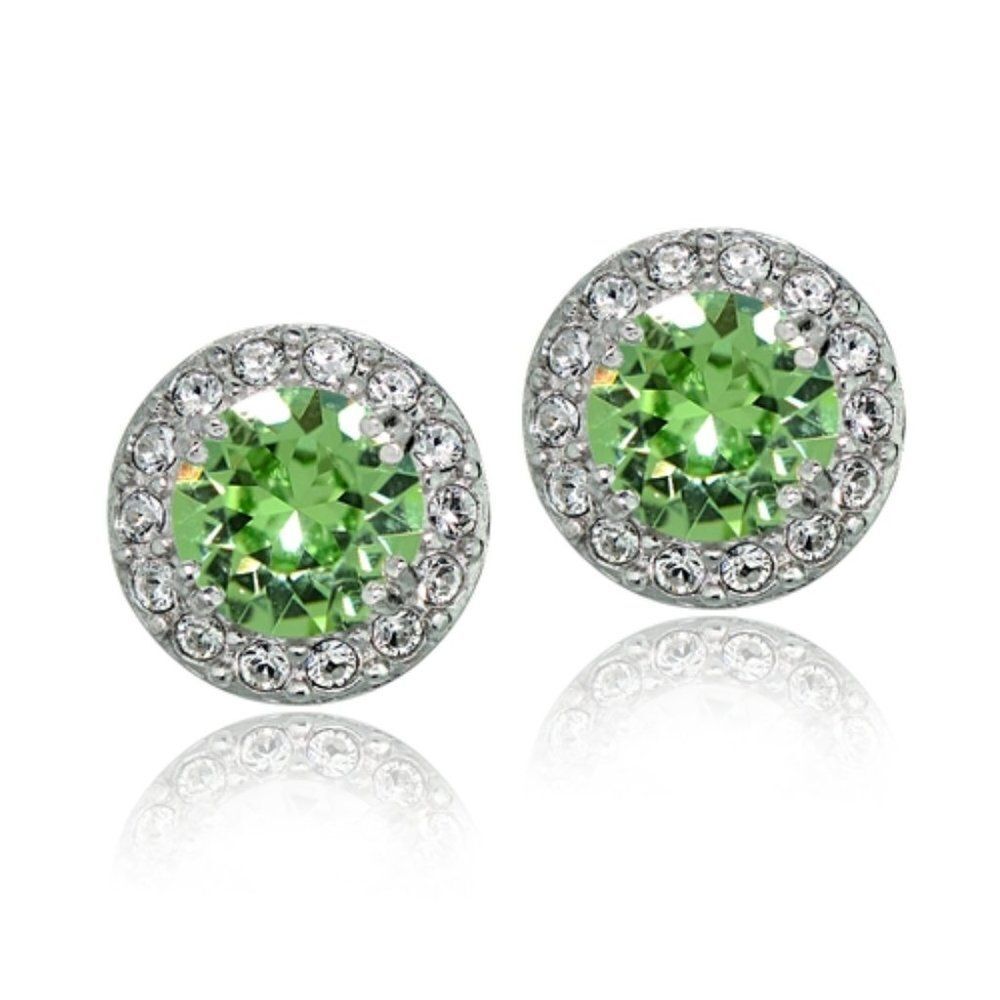 Jade New Sterling Silver Green & Swarovski Element August Birthstone Earriings